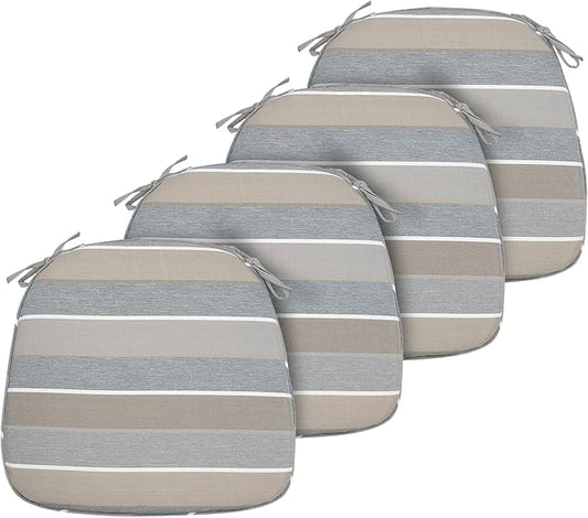 FUNHOME 17"x16"x2" Outdoor Chair Cushions Set of 4, Water Resistant Patio Chair Pads with Ties, Seat Cushions for Home Garden Furniture Decoration-Grey Stripe