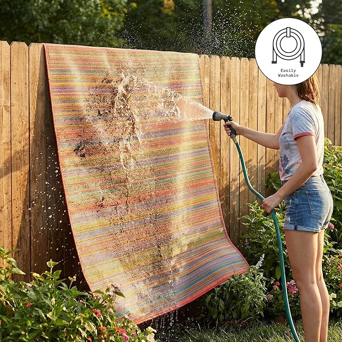 Fab Habitat Outdoor Rug - Waterproof, Fade Resistant, Crease-Free - Premium Recycled Plastic - Striped - Porch, Deck, Balcony, Hallway, Poolside - Cancun - Multicolor - 2.5 x 8 ft Runner