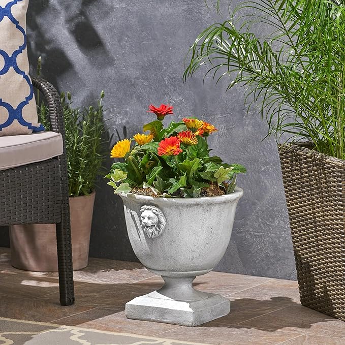 Merax MGO 13'' Tall Garden Urn Planter with Drainage Hole, Handmade Lightweight Urn for Flowers, Herbs & Succulents, Indoor & Outdoor Decorative Pot, Antique White