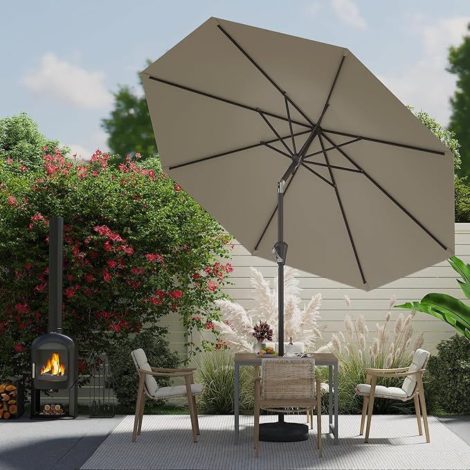 AreShark 9 FT Patio Umbrella for Outdoor, Outdoor Umbrella with Push Button Tilt and Crank, Outdoor Patio Umbrellas with 8 Sturdy Ribs for Market, Garden, Deck, Backyard, Pool (Light Gray)