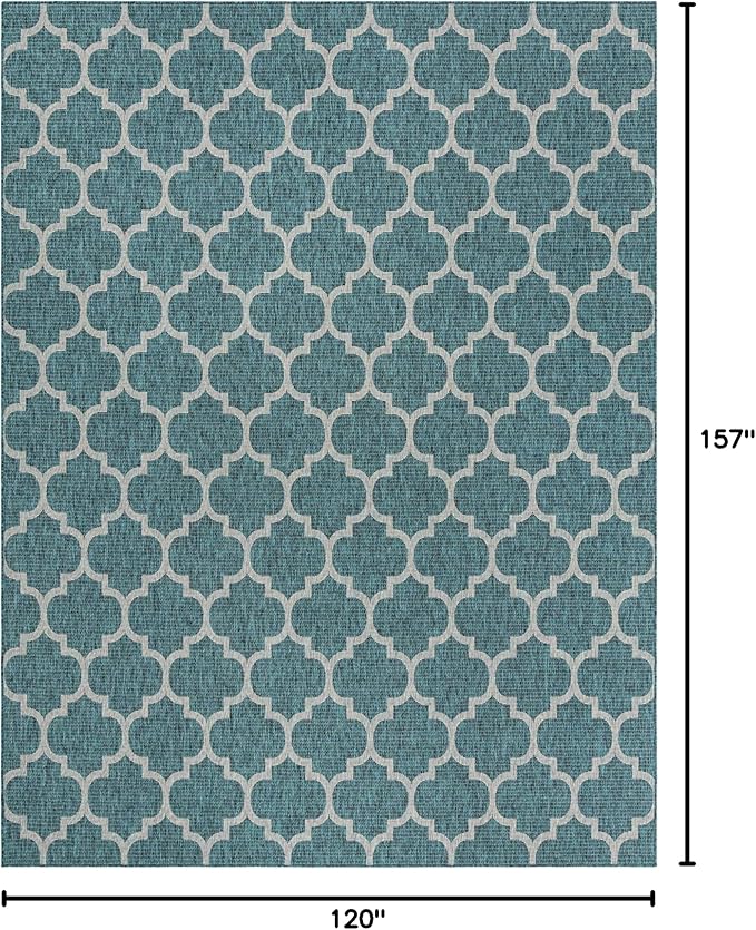 Unique Loom Outdoor Trellis Collection Area Rug (10' x 13' 1" Rectangle, Teal/ Gray)