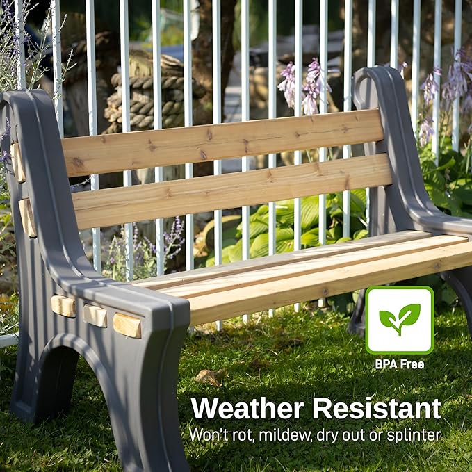 RTS Home Accents Custom Length Lightweight Indoor or Outdoor Bench Ends with Backrest (Wood & Screws Sold Separately), Graphite