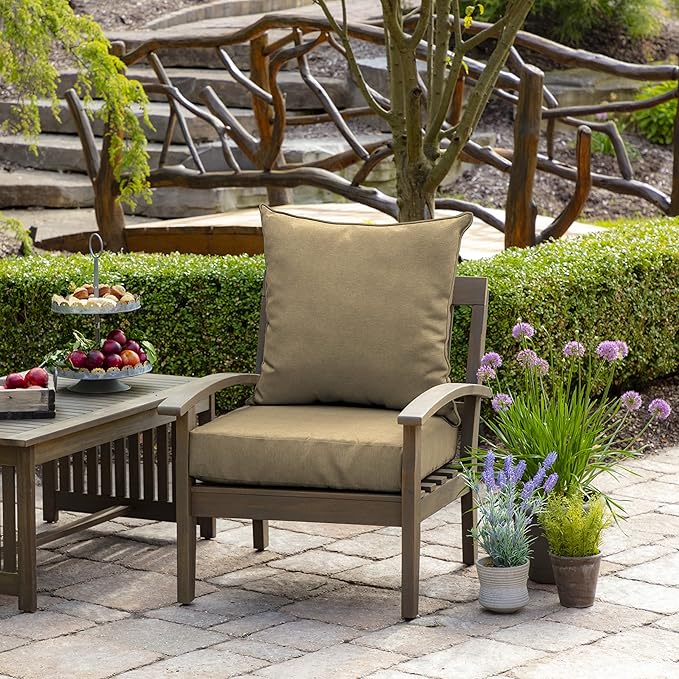 Arden Olefin Outdoor Foam Deep Seat Cushion Set, 24 in x 24 in, Weather-Proof, Rain-Proof, Fade Resistant Patio Cushion, Deep Seat Bottom and Back Cushion for Chair, Sofa, and Couch Tan Hamilton