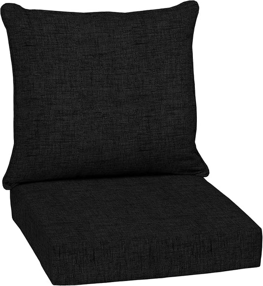 Arden Outdoor Deep Seat Cushion Set, 24 in x 24 in, Weather-Proof, Rain-Proof, Fade Resistant Patio Cushion for Chair, Sofa, and Couch Black Leala