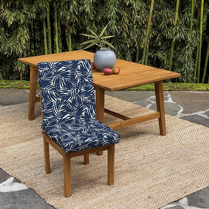Arden 2-Pack earthFIBER Outdoor Patio Dining Chair Cushion, 20x44, Rain-Proof Seat Pad, Fade-Resistant Outdoor Cushion Navy Blue King Palm