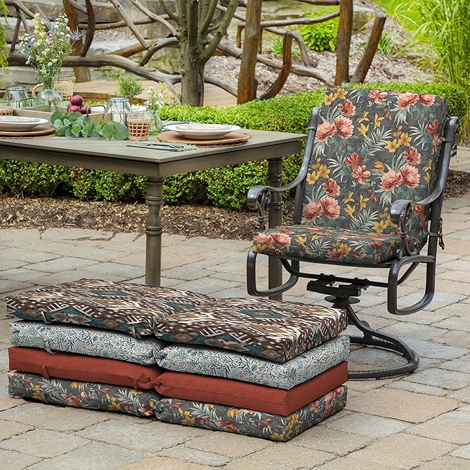 Arden Outdoor Patio Dining Chair Cushion, 20x44, Rain-Proof Seat Pad, Fade-Resistant Outdoor Cushion Phoebe Grey Floral