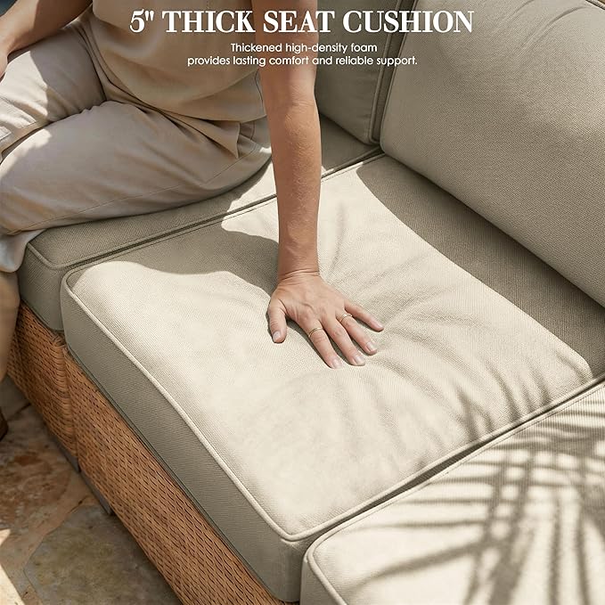 Outdoor Replacement Cushions for Patio Furniture, 5" Foam High-Density, 14-Piece Water-Resistant Outdoor Cushion for 6-Seat Sectional Patio Conversation Sets, Liner&Cover