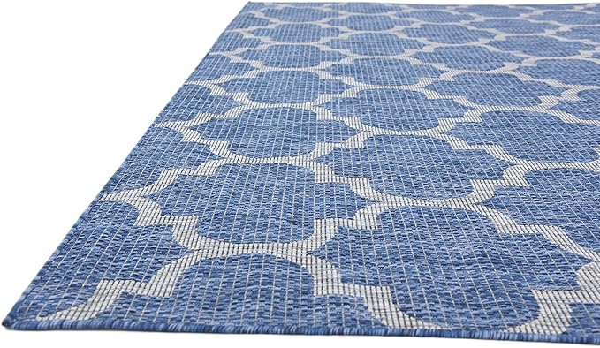 Unique Loom Outdoor Trellis Collection Area Rug (9' x 12' Rectangle, Navy Blue/ Ivory)
