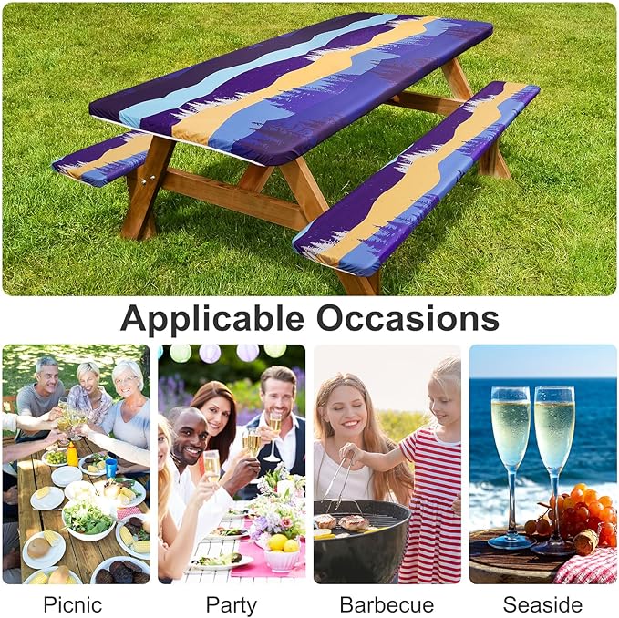 ICOSY Picnic Table Cover & Bench Covers, 30 x 72 inch, Windproof, Water & Oil Resistant, Polyester, Navy Blue, Ideal for 6 Foot Tables, Camping, Dining, Birthday Parties