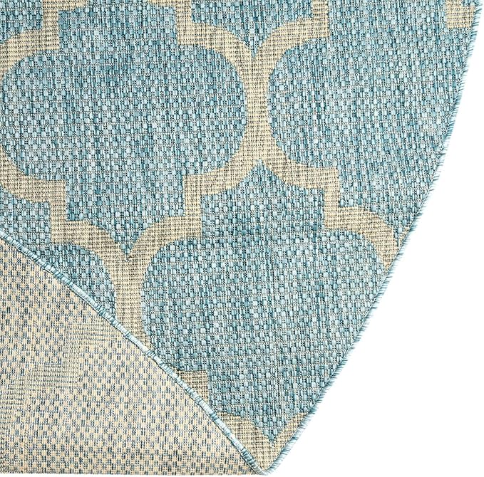 Unique Loom Trellis Collection Area Rug-Lattice Design, Moroccan Inspired for Indoor/Outdoor Décor, 3 ft 3 in x 3 ft 3 in Round, Aquamarine/Gray