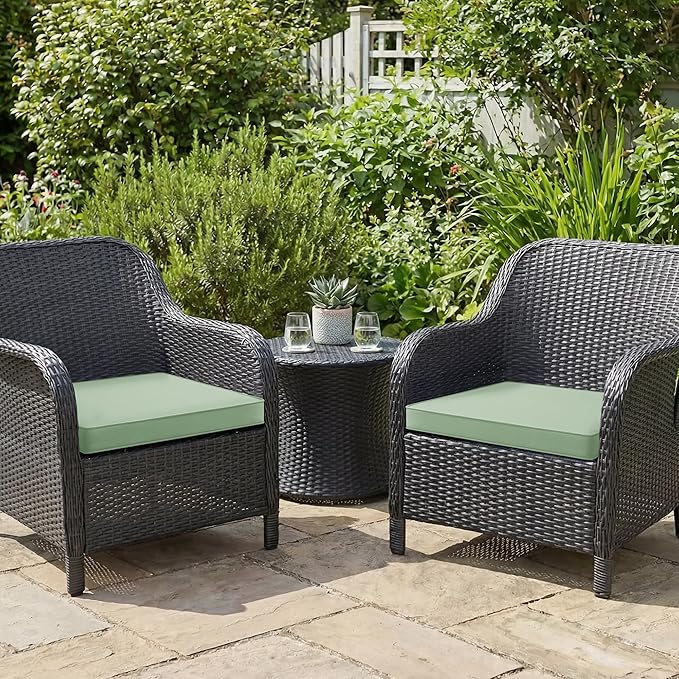 Outdoor Chair Cushions Set of 2: Waterproof & Color Fastness Seat Cushion for Patio Furniture - 22 x 22 x 3 Inch Chair Pads with Ties and Hidden Zipper - Patio Chair Cushion Replacement, Sage Green