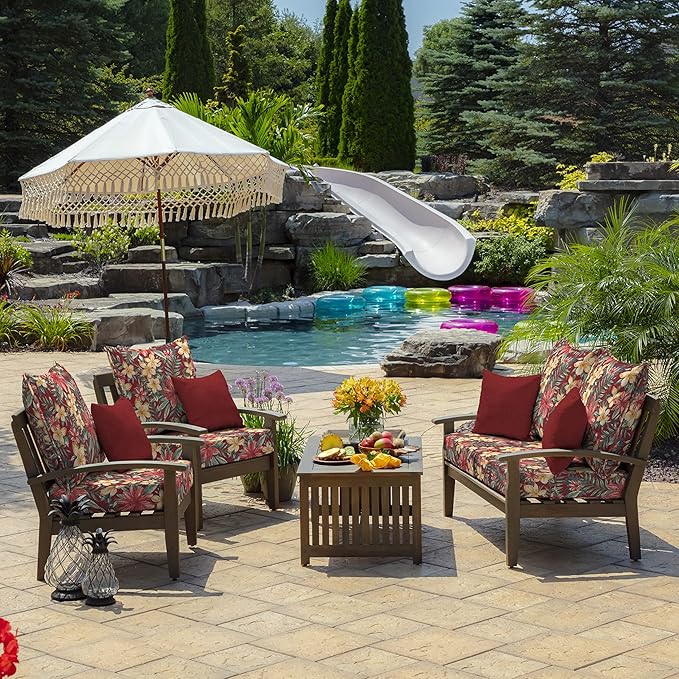 Arden Outdoor Deep Seat Cushion Set (4-Pack), 24 in x 24 in, Weather-Proof, Rain-Proof, Fade Resistant Patio Cushion for Chair, Sofa, and Couch Ruby Clarissa