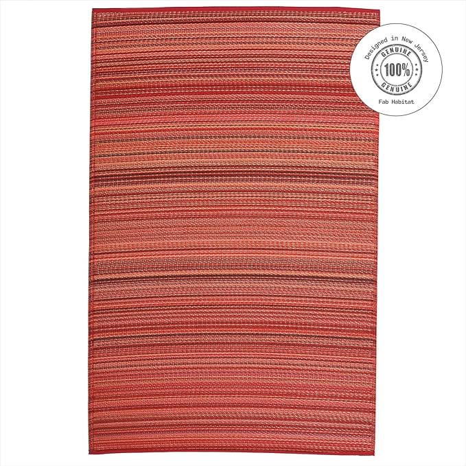 Fab Habitat Striped Outdoor Rug - Waterproof, Fade Resistant, Crease-Free, Reversible - Premium Recycled Plastic - Patio Porch Balcony Deck - Cancun Sunset - 8x10 ft