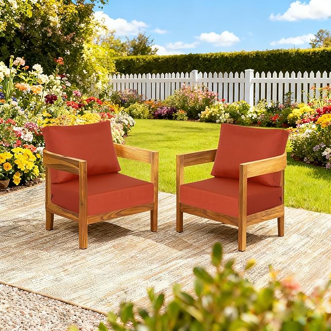 23.5"x27" Outdoor Deep Seat Patio Cushions Set of 2, Deep Seat Bottom Resilient Foam Filling Water-Resistant Stain-Resistant UV Resistant Weather Resistant with YKK Zippers, Quarry Red