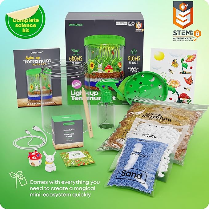 Dan&Darci Light-Up Terrarium Kit for Kids - STEM Science Kit - Educational DIY Toy for Boys & Girls - Birthday Easter Gift - Craft Project Idea for Ages 6 7 8 9 10 11 12 Year Old