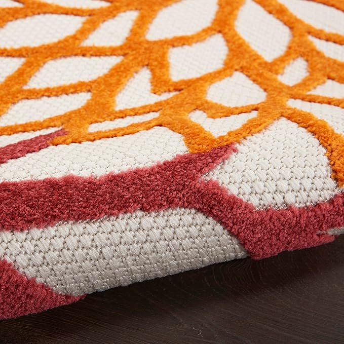 Nourison Home Aloha Indoor/Outdoor Red Multi Colored 9'6" x 13' Area Rug, Tropical, Botanical, Easy Cleaning, Non Shedding, Bed Room, Living Room, Dining Room, Deck, Backyard, Patio (9x13)