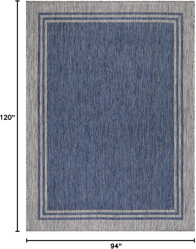 Bordered Outdoor Rug 8x10 Washable Outside Carpet for Indoor Patio Porch Waterproof Easy Cleaning Non Shedding Area Rugs Navy 8 x 10