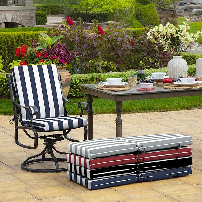 Arden 4-Pack Outdoor Patio Dining Chair Cushion, 20x44, Rain-Proof Seat Pad, Fade-Resistant Outdoor Cushion Sapphire Blue Cabana Stripe