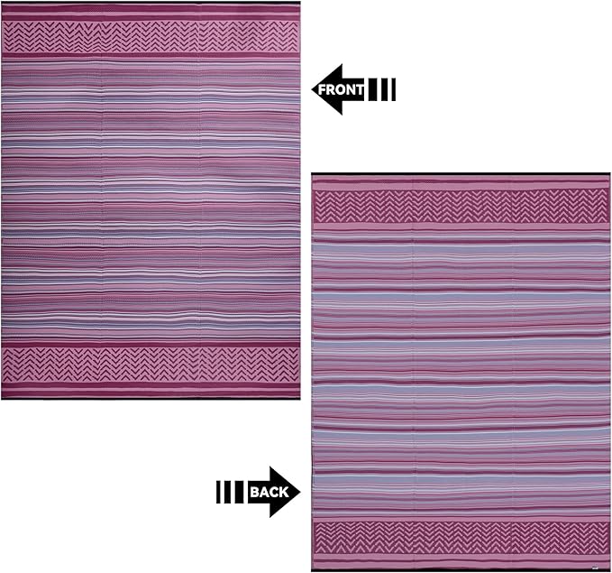 Reversible Outdoor/Indoor Plastic Rug Plastic Straw Rug Waterproof Portable Mat, Easy to Clean and Fold,Perfect for Garden, Patio, Picnic, Decking-（Pink Purple,8x10Ft）