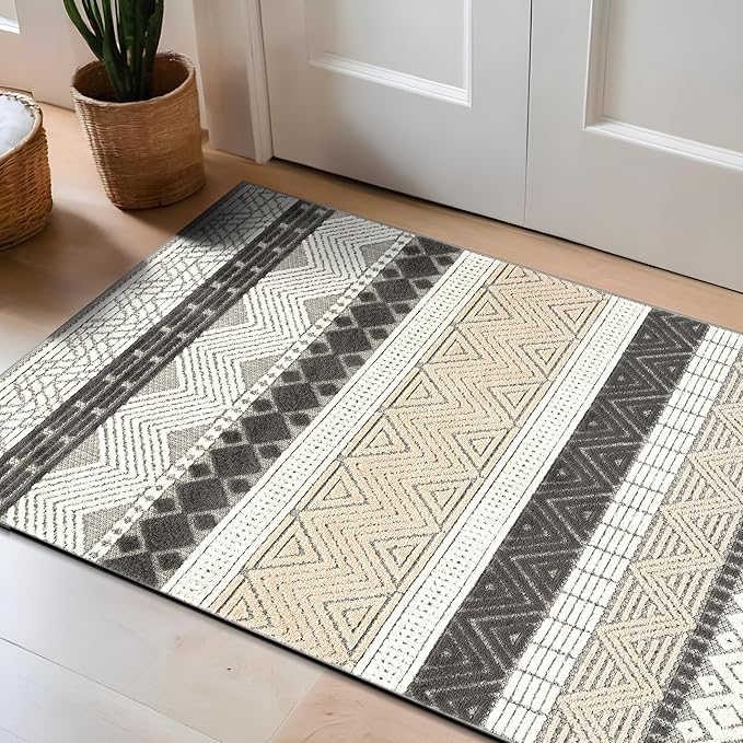 Rugshop Gray Marbella Boho Indoor/Outdoor Runner Rug, Machine Washable for Hallway, Entryway and Kitchen 2'7" x 4'