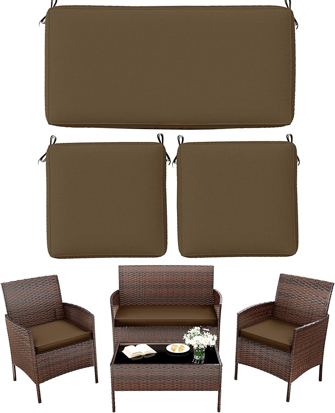 3 Pack Outdoor Replacement Cushions, Fit for 4-Seater Wicker Rattan Patio Conversation Set, 36x18x3,18x18x3, Liner & Cover