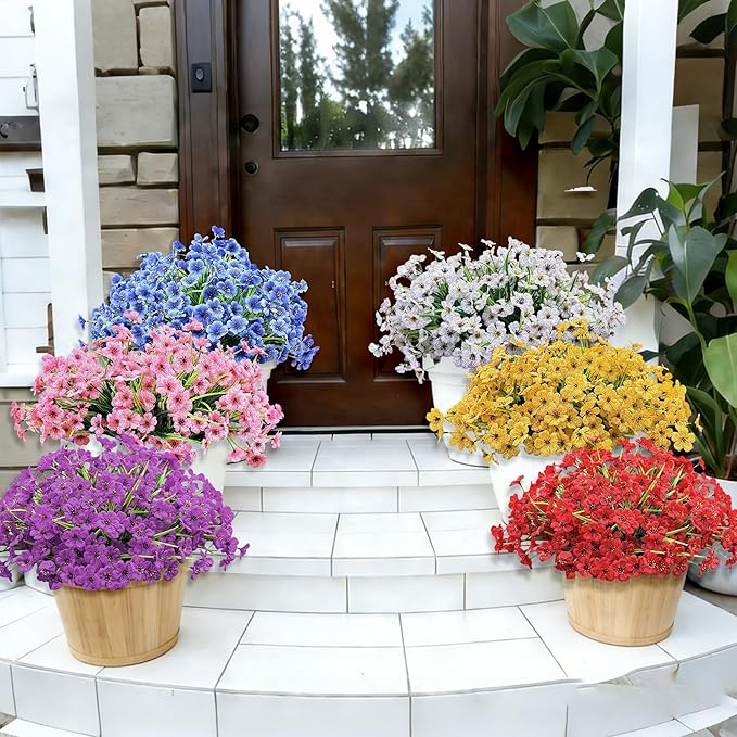 20 Bundles Artificial Flowers for Outdoors, UV Resistant Fake Realistic Flowers with Plastic Plants Spring Decor, Faux Silk Flowers for Outside Window Box Front Porch Planter Decor-Purple