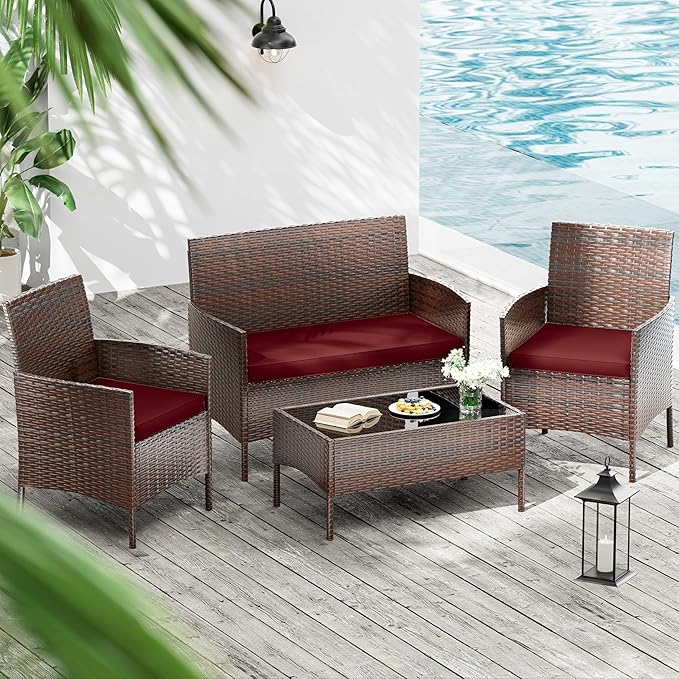 3 Pack Outdoor Replacement Cushions, Fit for 4-Seater Wicker Rattan Patio Conversation Set, 36x18x3,18x18x3, Liner & Cover
