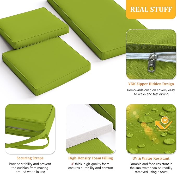 3 Pack Outdoor Replacement Cushions, Fit for 4-Seater Wicker Rattan Patio Conversation Set, 36x18x3,18x18x3, Liner & Cover