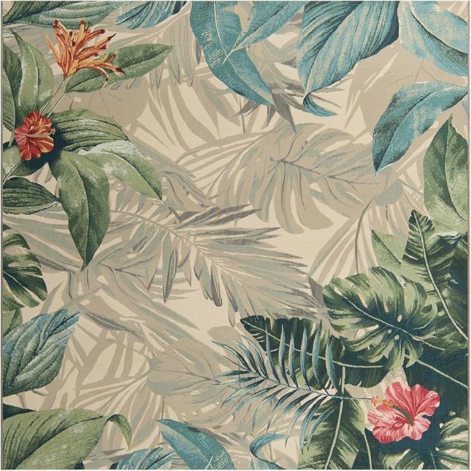 Unique Loom Outdoor Botanical Collection Area Rug - Kula (7' 10" Square, Multi/ Gray)