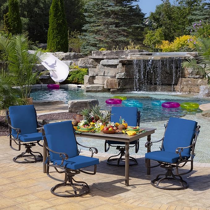 Arden Outdoor Patio Dining Chair Cushion, 20x44, Rain-Proof Seat Pad, Fade-Resistant Outdoor Cushion Cobalt Blue Texture