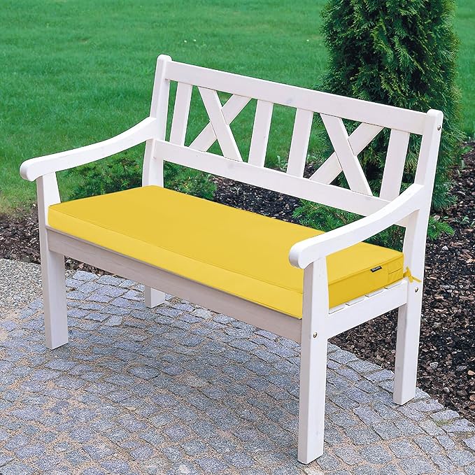 Outdoor Bench Cushion 45 x 18 Inch Thick Waterproof Porch Swing Cushions with Tie Patio Furniture Chair Cushion Bench Pad Color Fastness Backyard Seat Pads, Yellow