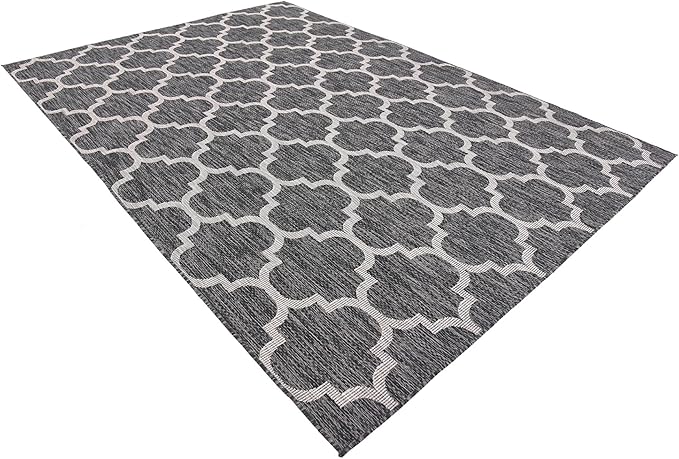 Unique Loom Outdoor Trellis Collection Area Rug (7' 1" x 10' Rectangle, Black/ Ivory)