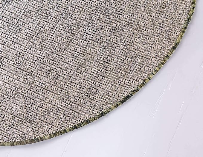 Unique Loom Outdoor Trellis Collection Area Rug - Tribal Trellis (5' 3" Round, Green/ Natural)