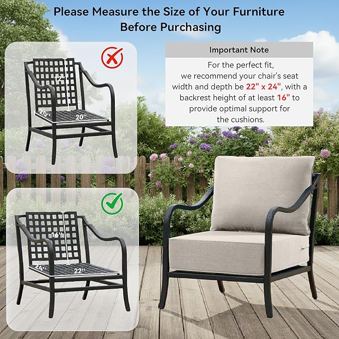 6" Thick Outdoor Cushions 22x24x6, 5-Set Deep Seat Patio Cushions with Removable Cover, Waterproof & Fade Resistant Replacement for Wicker Chair, Loveseat, Sofa - Beige