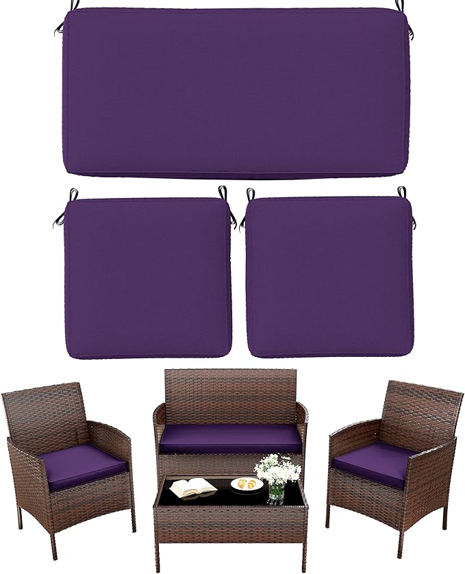 3 Pack Outdoor Replacement Cushions, Fit for 4-Seater Wicker Rattan Patio Conversation Set, 36x18x3,18x18x3, Liner & Cover