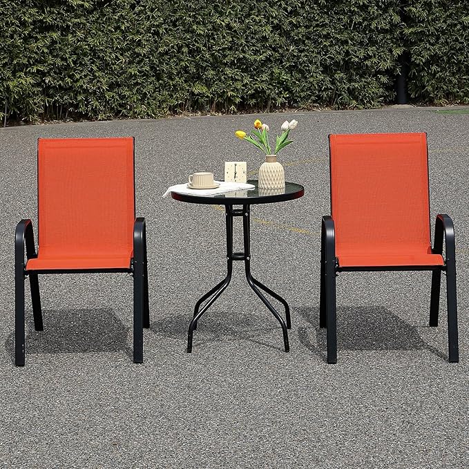 Stackable Outdoor Patio Dining Chairs with Backrest/Armrests for Lawn Garden Balcony Deck Camping-Set of 1 (1, red)