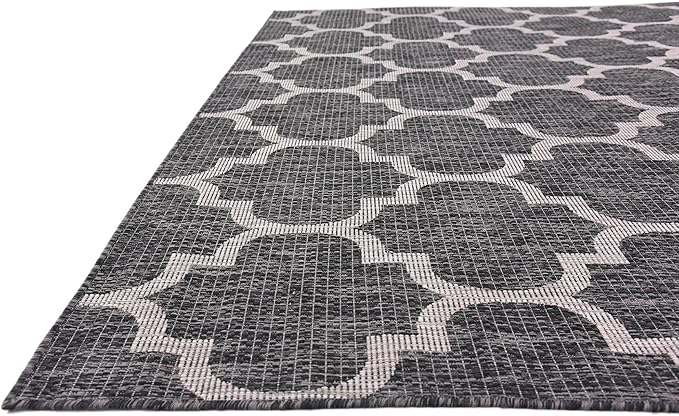 Unique Loom Outdoor Trellis Collection Area Rug (7' 10" x 11' 4" Rectangle, Black/ Ivory)