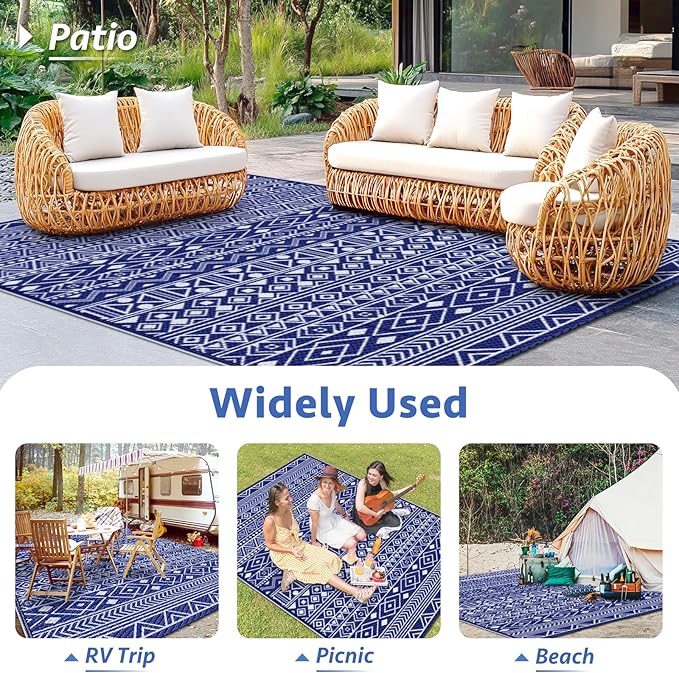 StepLively Outdoor Rug 6x9 ft, Reversible Waterproof Outdoor Plastic Straw Rug, Patio Rug Waterproof, Outdoor Large Area Rug for RV, Camping, Garden, Porch, All-Weather & Easy to Clean(Blue)