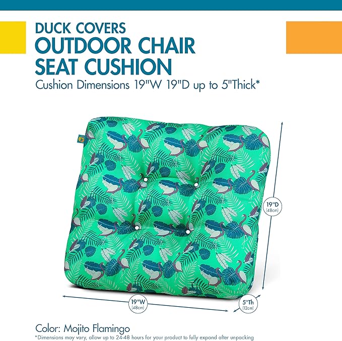 Duck Covers Water-Resistant Indoor/Outdoor Seat Cushions, 19 x 19 x 5 Inch, 2 Pack, Mojito Flamingo
