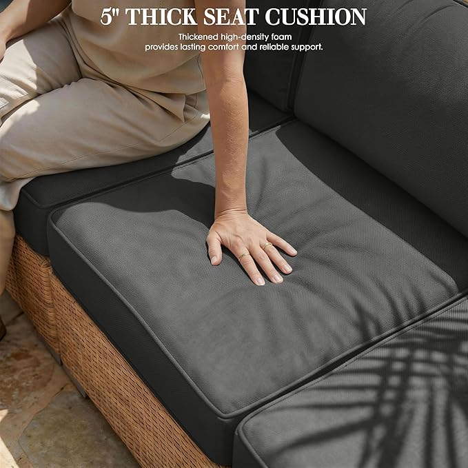 Outdoor Replacement Cushions for Patio Furniture, 5" Foam High-Density, 14-Piece Water-Resistant Outdoor Cushion for 6-Seat Sectional Patio Conversation Sets, Liner&Cover