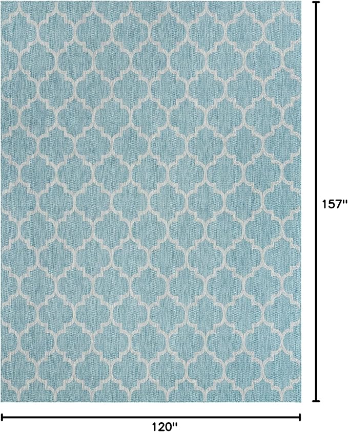 Unique Loom Outdoor Trellis Collection Area Rug (10' x 13' 1" Rectangle, Aquamarine/ Gray)