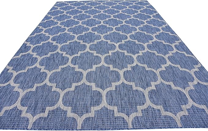 Unique Loom Outdoor Trellis Collection Area Rug (7' 10" x 11' 4" Rectangle, Navy Blue/ Ivory)