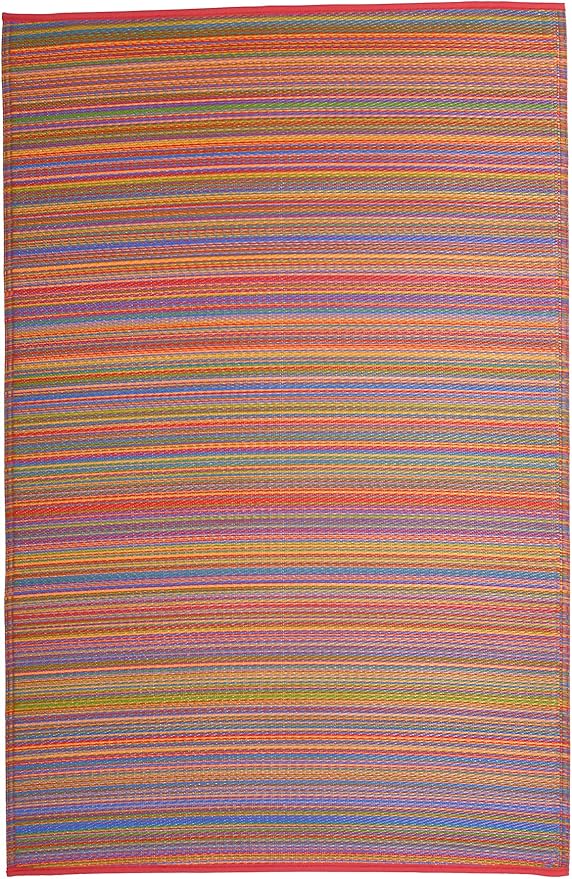 Fab Habitat Outdoor Rug - Waterproof, Fade Resistant, Crease-Free - Premium Recycled Plastic - Striped - Patio, Deck, Porch, Balcony, Laundry Room - Cancun - Multicolor - 4 x 6 ft
