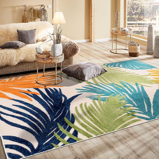 Rugshop Multi Lucca Contemporary Floral Indoor/Outdoor Area Rug Durable Polypropylene, Weather Resistant, Perfect for Patio, Backyard, Deck and Outdoor Lounge, High Traffic Areas 7'10" x 10'
