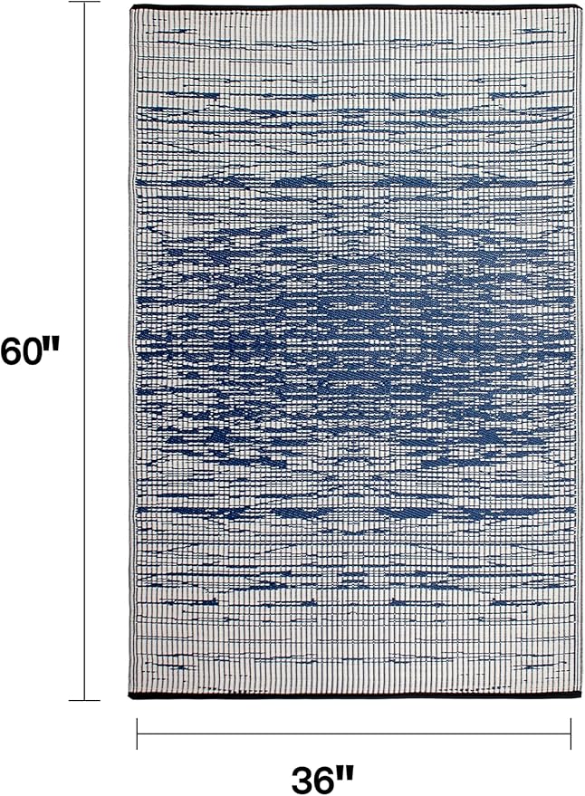 Fab Habitat Outdoor Rug - Waterproof, Fade Resistant, Crease-Free - Premium Recycled Plastic - Distressed Abstract - Porch, Deck, Balcony, Mudroom, Laundry Room, Patio - Brooklyn - Blue - 3 x 5 ft