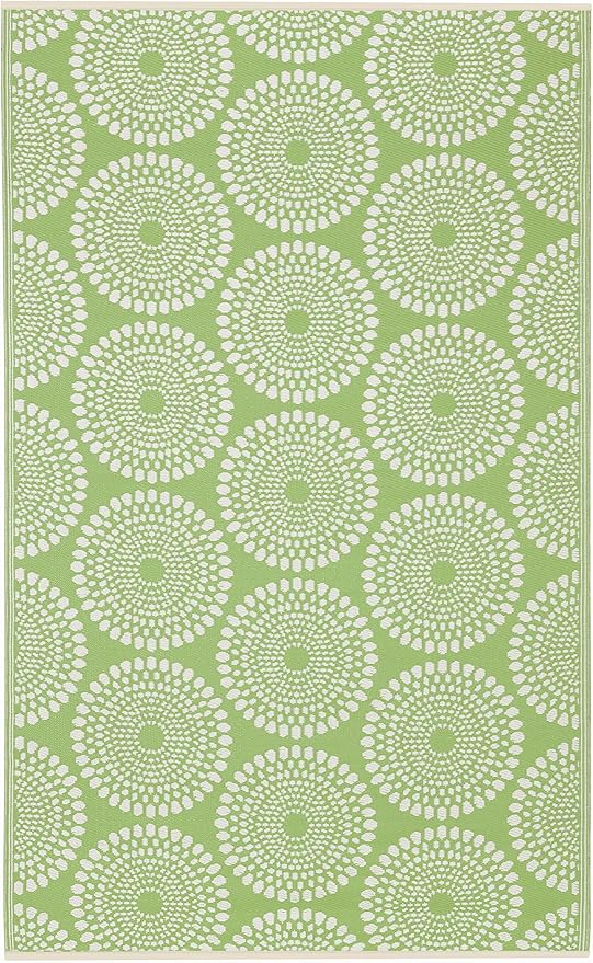 Fab Habitat Outdoor Rug - Waterproof, Fade Resistant, Crease-Free - Premium Recycled Plastic - Floral Medallion - Large Patio, Deck, Sunroom, Camping, RV - Rio - Green - 6 x 9 ft