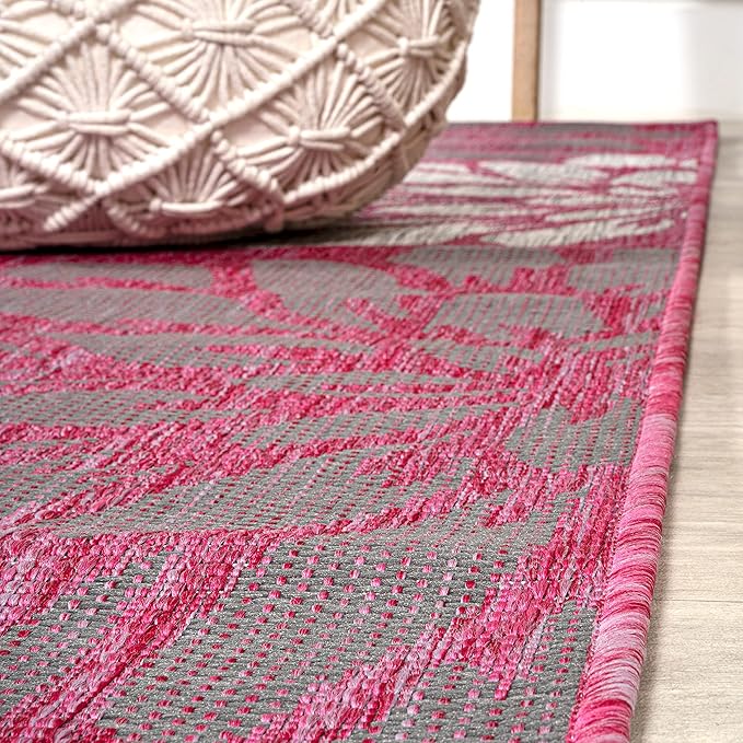 JONATHAN Y Floral Textured Weave Indoor Outdoor Runner Rug 2X10 Fuchsia/Light Gray, Zinnia Modern for Backyard, Patio, Porch, Easy-Cleaning, High Traffic, Pet-Friendly, Non-Shedding (SMB110F-210)