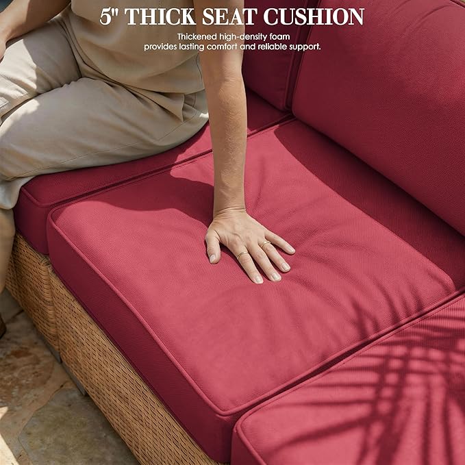 Outdoor Replacement Cushions for Patio Furniture, 5" Foam High-Density, 14-Piece Water-Resistant Outdoor Cushion for 6-Seat Sectional Patio Conversation Sets, Liner&Cover