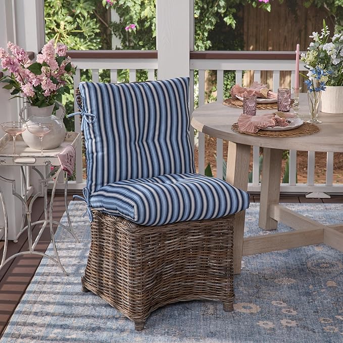 Arden Plush Modern Tufted Polyfill Dining Chair Cushion, 21 x 40, Arden x Alexandra Kay Collection, Water Repellent, Fade Resistant, Striped for The Heart