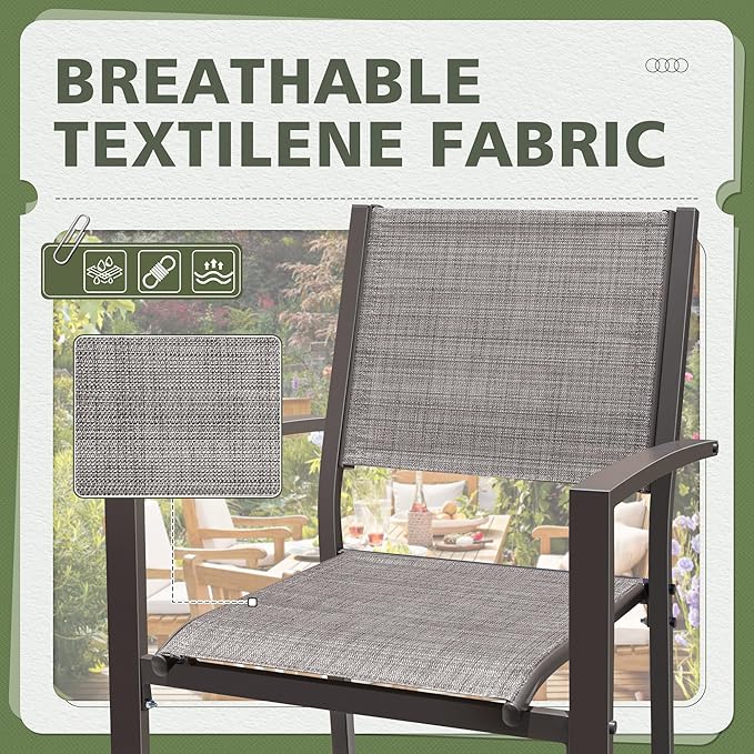 Flamaker Patio Chairs Textilene Outdoor Chairs Set of 6 Stackable Dining Chair for Backyard, Deck, Poolside (Grey)